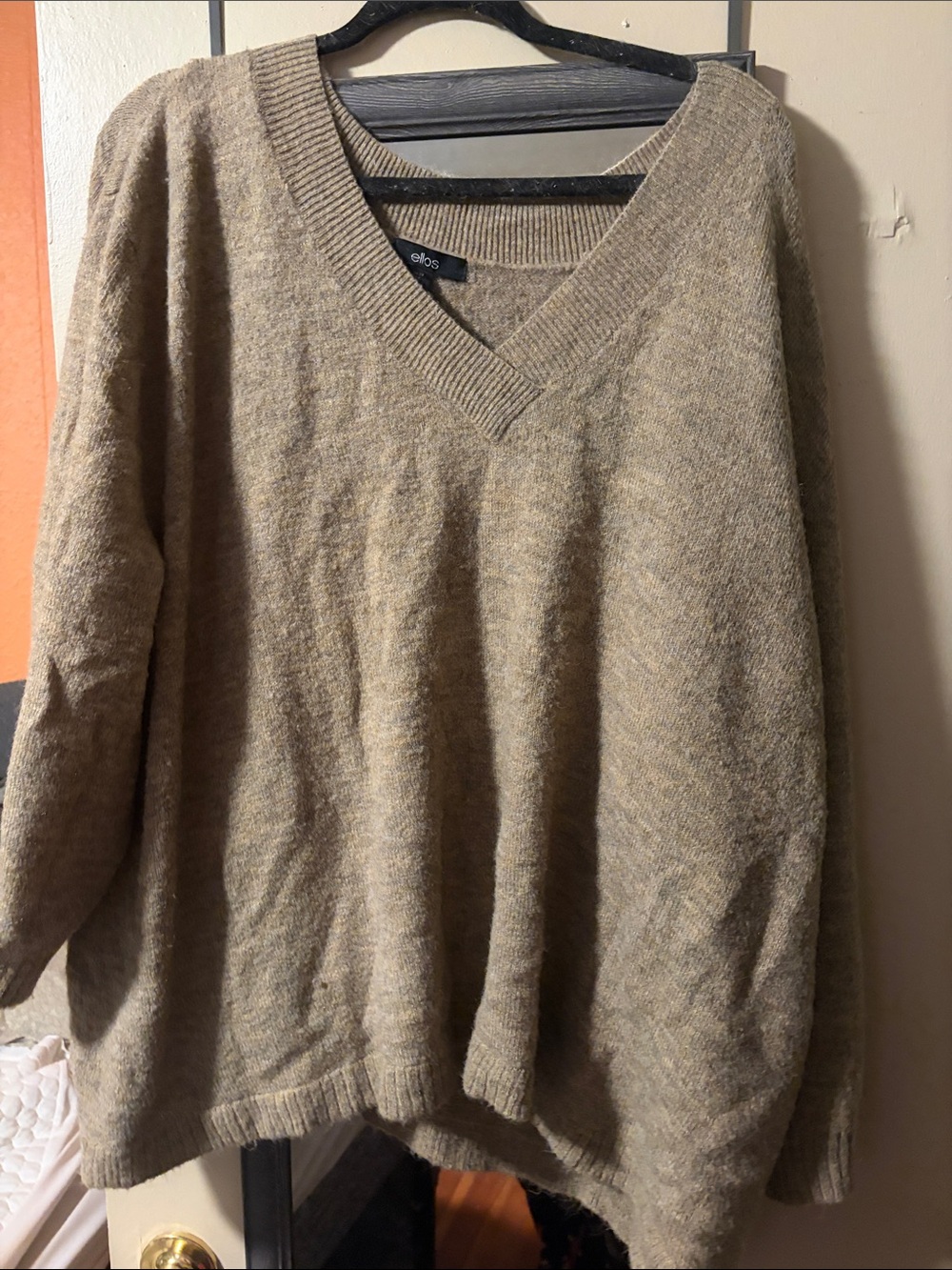 Oversized V-Neck Sweater in Light Taupe